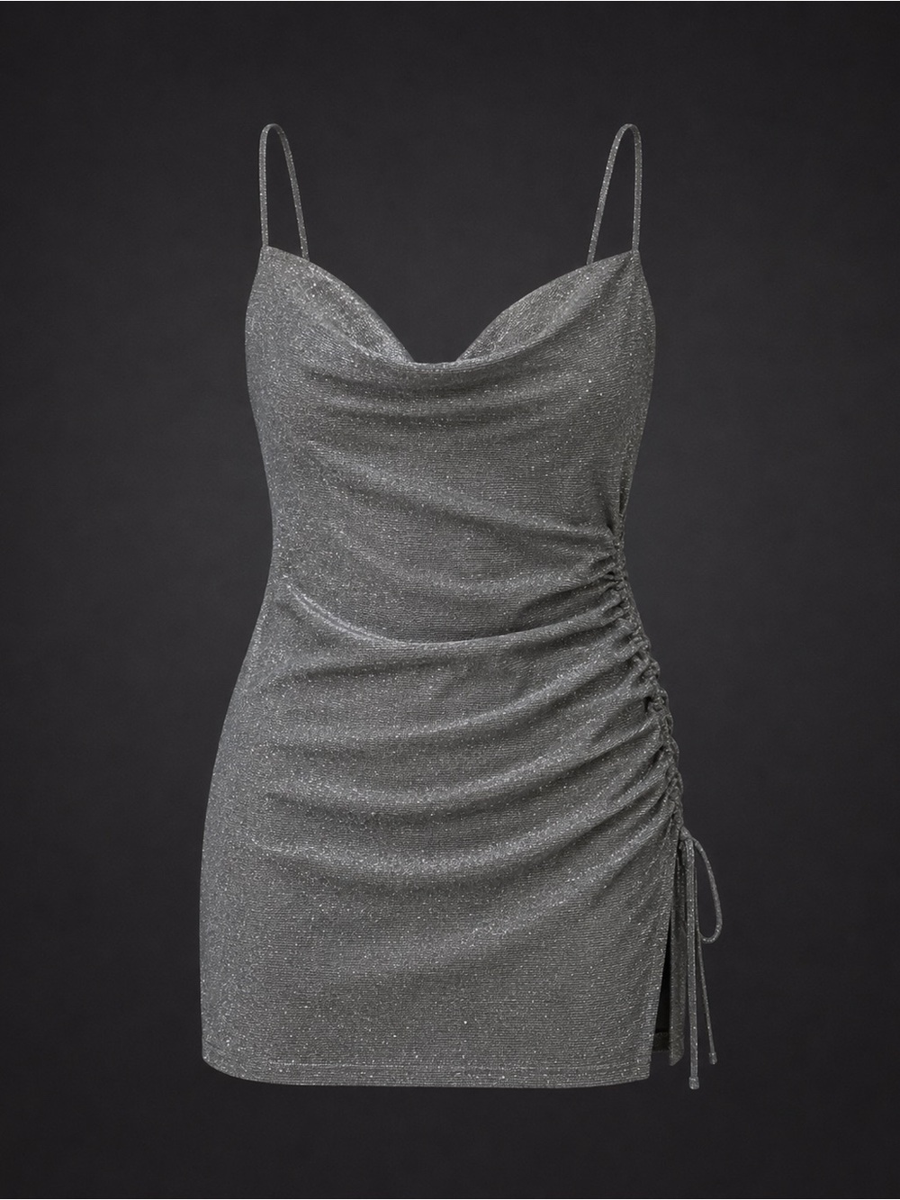 SHEIN Curve Silver Sparkle Ruched Mini Dress 1XL